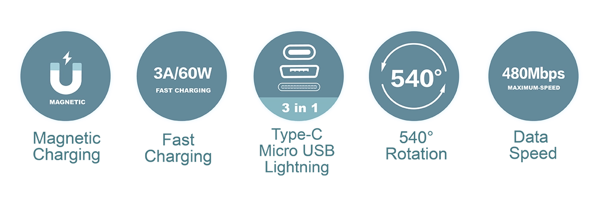 540° Rotation Magnetic Charging Cable - 0.5m