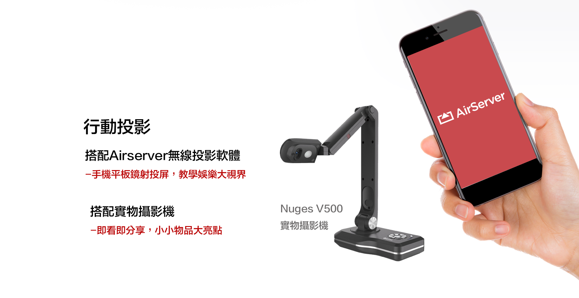 With AirServer Wireless Screen Mirroring Software,With Visualizer (Document Camera)